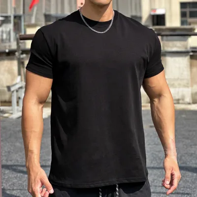 Men Casual Basic Solid Color Short Sleeve Crewneck T-Shirt