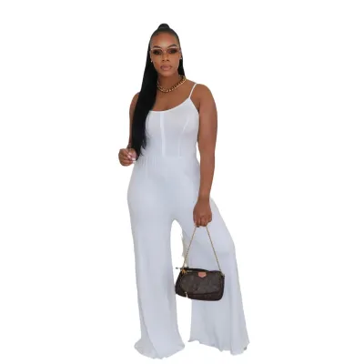Women Solid Color Sexy Sling Wide Leg Jumpsuits