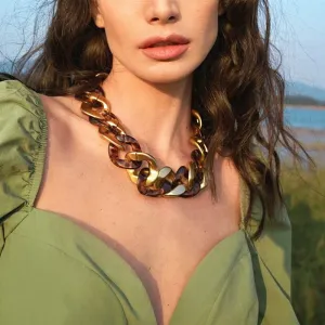 Women Fashion Exaggerated Leopard Acrylic Geometric Necklace