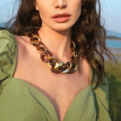 Women Fashion Exaggerated Leopard Acrylic Geometric Necklace
