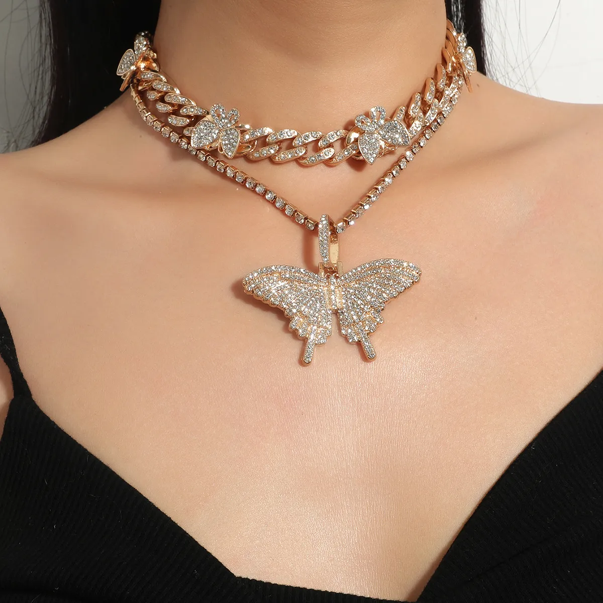 Women's Fashion Geometric Butterfly Rhinestone Necklace Set