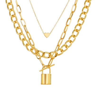 Women's Geometric Pendant Multi-Layer Chain Necklace Simple Alloy
