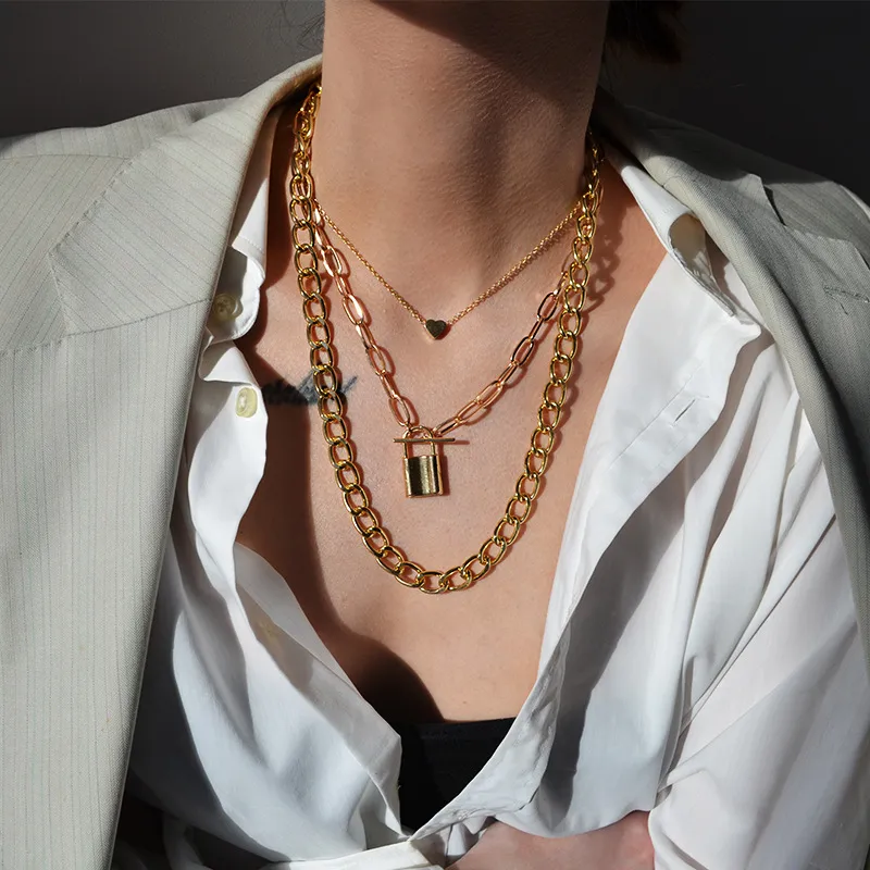 Women's Geometric Pendant Multi-Layer Chain Necklace Simple Alloy