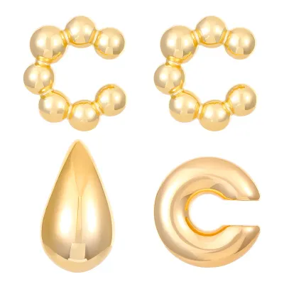 Women's Fashion Exaggerated Oval Hollow Electroplated Ear Clip Set