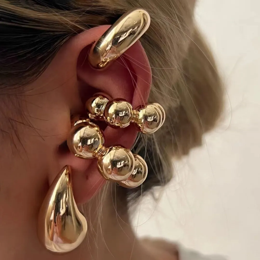 Women's Fashion Exaggerated Oval Hollow Electroplated Ear Clip Set
