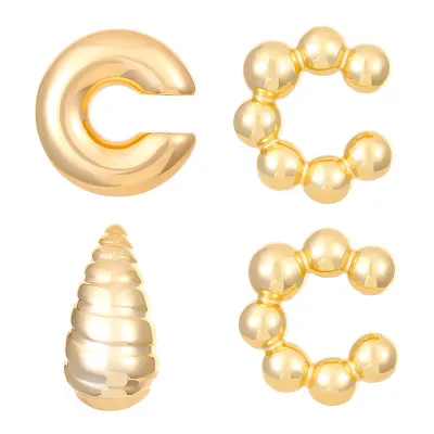 Women's Fashion Exaggerated Oval Hollow Electroplated Ear Clip Set