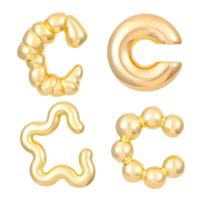 Women's Fashion Exaggerated Oval Hollow Electroplated Ear Clip Set