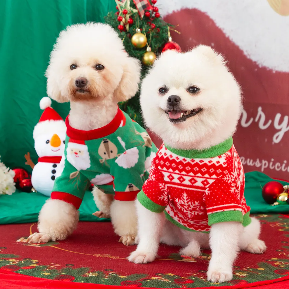 Cartoon Cute Christmas Snowflake Plaid Warm Fleece Pet Dog Clothes