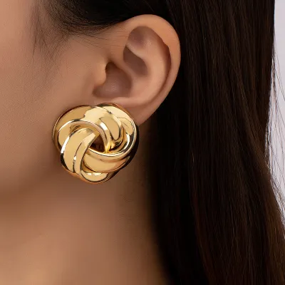 Temperament Metal Button Geometric Stud Earrings
