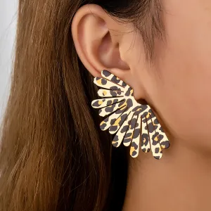 Fashion Creative Leopard Fan Alloy Earrings