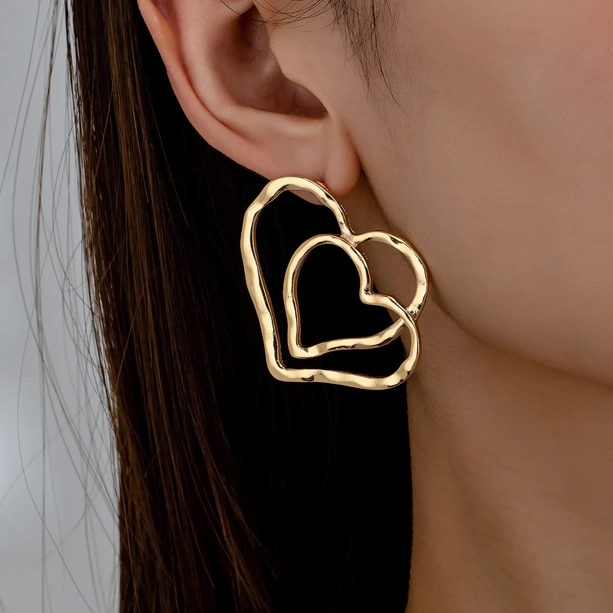 Fashion Simple Heart Hollow Drop Earrings Zinc Alloy
