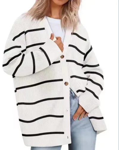 Autumn Winter Women V-Neck Button Cardigan Long Sleeve Knitted Sweater Jacket
