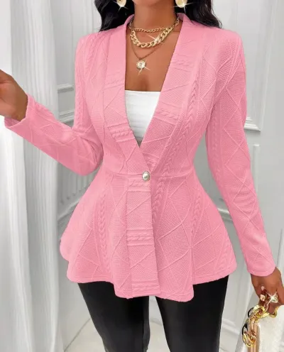 Women's Geometric Jacquard Long Sleeve Jacket - Slim Fit Commuter Style