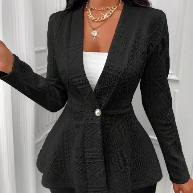 Women's Geometric Jacquard Long Sleeve Jacket - Slim Fit Commuter Style