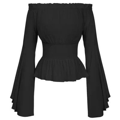 Women Fashion Sexy Solid Color Off Shoulder Long Sleeve Blouse