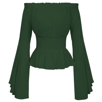 Women Fashion Sexy Solid Color Off Shoulder Long Sleeve Blouse