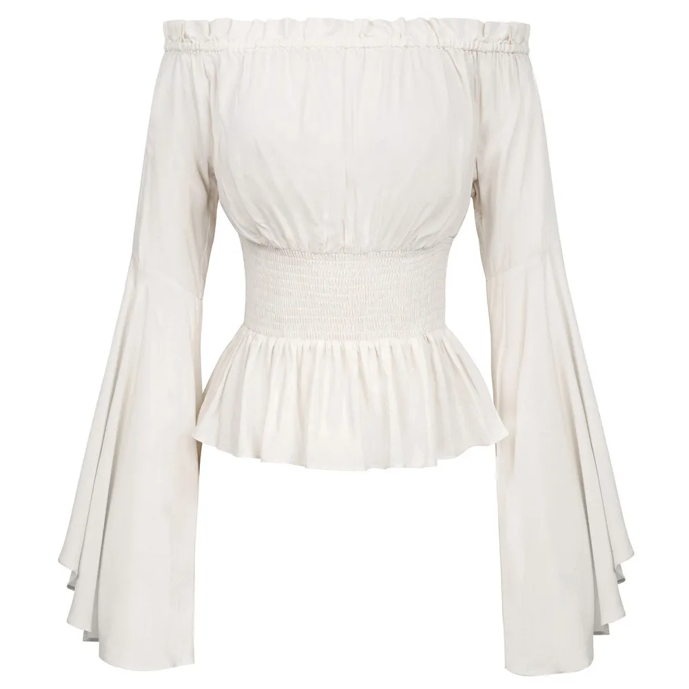 Women Fashion Sexy Solid Color Off Shoulder Long Sleeve Blouse