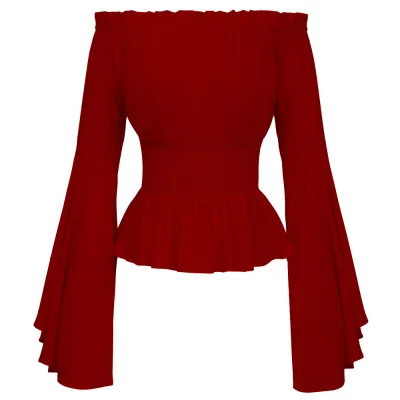 Women Fashion Sexy Solid Color Off Shoulder Long Sleeve Blouse