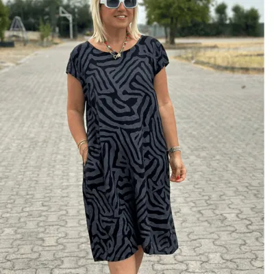 Summer Women Casual Loose Plus Size Leopard Multicolor Printed Short Sleeve Midi Dress