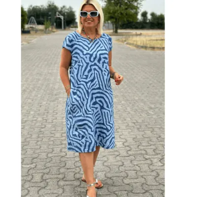 Summer Women Casual Loose Plus Size Leopard Multicolor Printed Short Sleeve Midi Dress