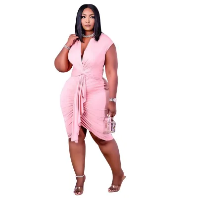 Plus Size Women's Tie Pleated Midi Dress