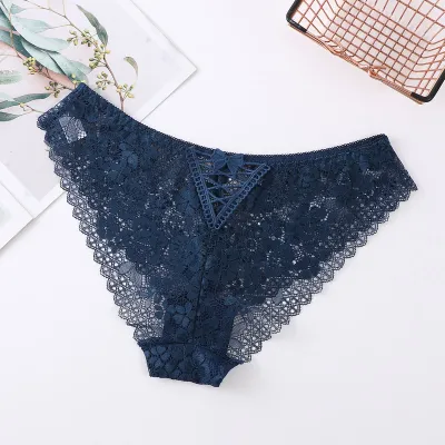 Women Fashion Sexy Bow Cross Lace Perspective Panties