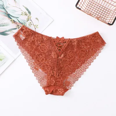 Women Fashion Sexy Bow Cross Lace Perspective Panties
