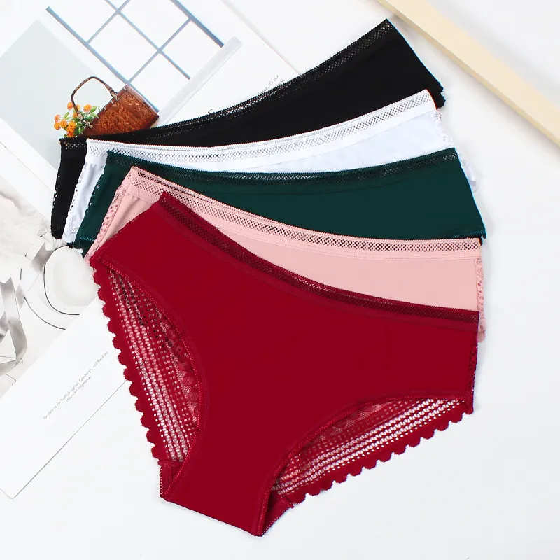 Women Fashion Ice Silk Stripe Lace Briefs