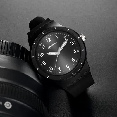 Men's Simple Digital Round Dial Quartz Watch with PU Strap