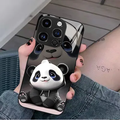 Women Cartoon Cute Panda Glass Apple Mobile Phone Protective Case