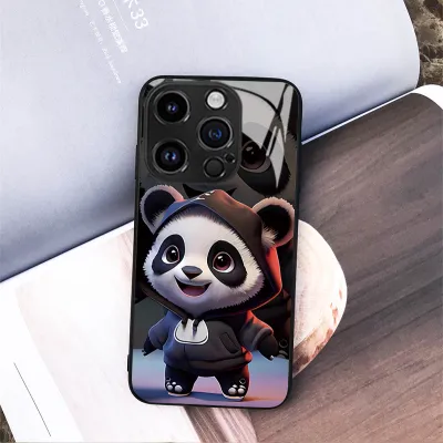 Women Cartoon Cute Panda Glass Apple Mobile Phone Protective Case