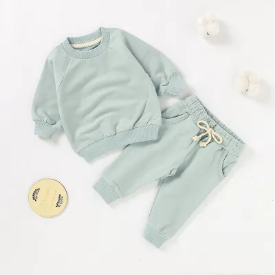 Kids Toddler Boys Girls Casual Cute Solid Color Long Sleeve Sweatshirts Trousers Sets