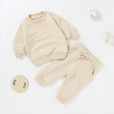Kids Toddler Boys Girls Casual Cute Solid Color Long Sleeve Sweatshirts Trousers Sets