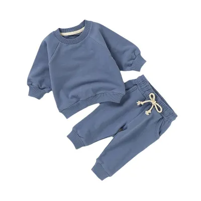 Kids Toddler Boys Girls Casual Cute Solid Color Long Sleeve Sweatshirts Trousers Sets
