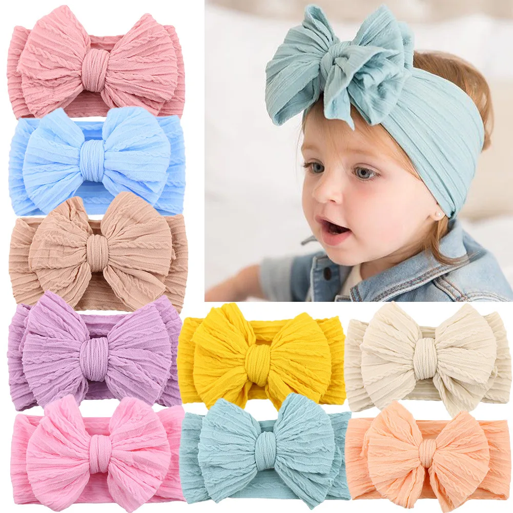 Kids Girls Cute Sweet Solid Color Bow Hair Band Headband Nylon Spandex Children Natural