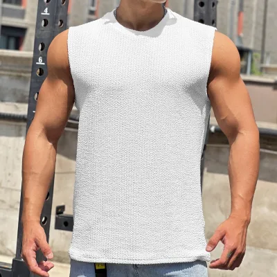 Men Basic Casual Sports Solid Color Sleeveless Round Neck T-Shirt