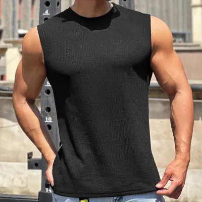 Men Basic Casual Sports Solid Color Sleeveless Round Neck T-Shirt