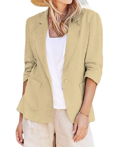 Women Casual Solid Color Lapel Long Sleeve Single Breasted Blazer Jacket