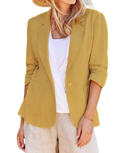 Women Casual Solid Color Lapel Long Sleeve Single Breasted Blazer Jacket