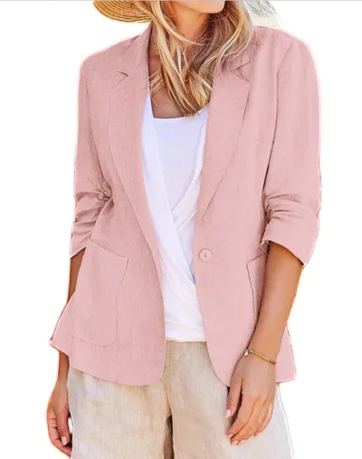 Women Casual Solid Color Lapel Long Sleeve Single Breasted Blazer Jacket