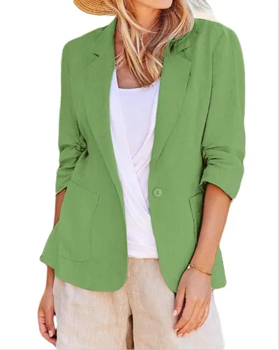 Women Casual Solid Color Lapel Long Sleeve Single Breasted Blazer Jacket
