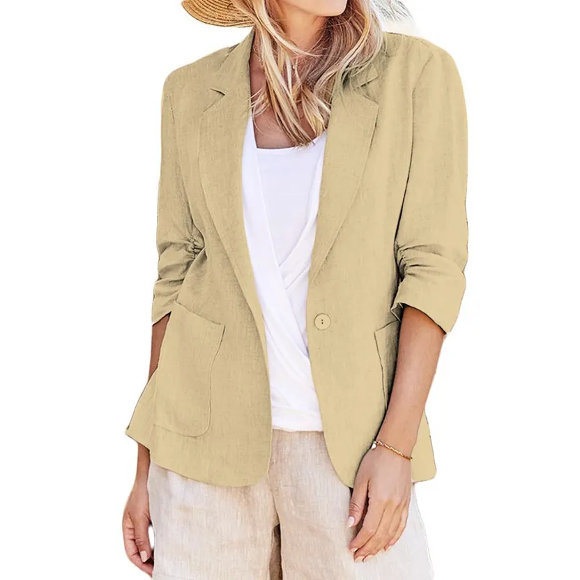 Women Casual Solid Color Lapel Long Sleeve Single Breasted Blazer Jacket