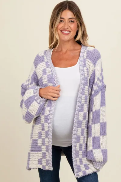 Autumn Winter Women Fashion Plaid Long Sleeve Knitted Cardigan Sweater Coat