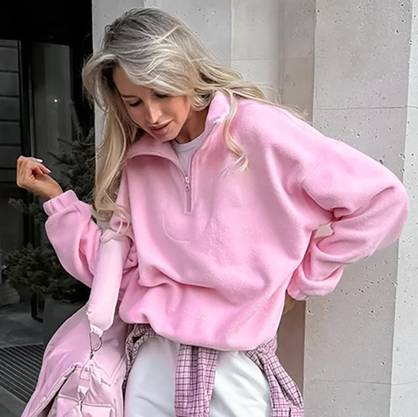 Autumn Winter Women Casual Half Zipper Pullover Sweatshirt
