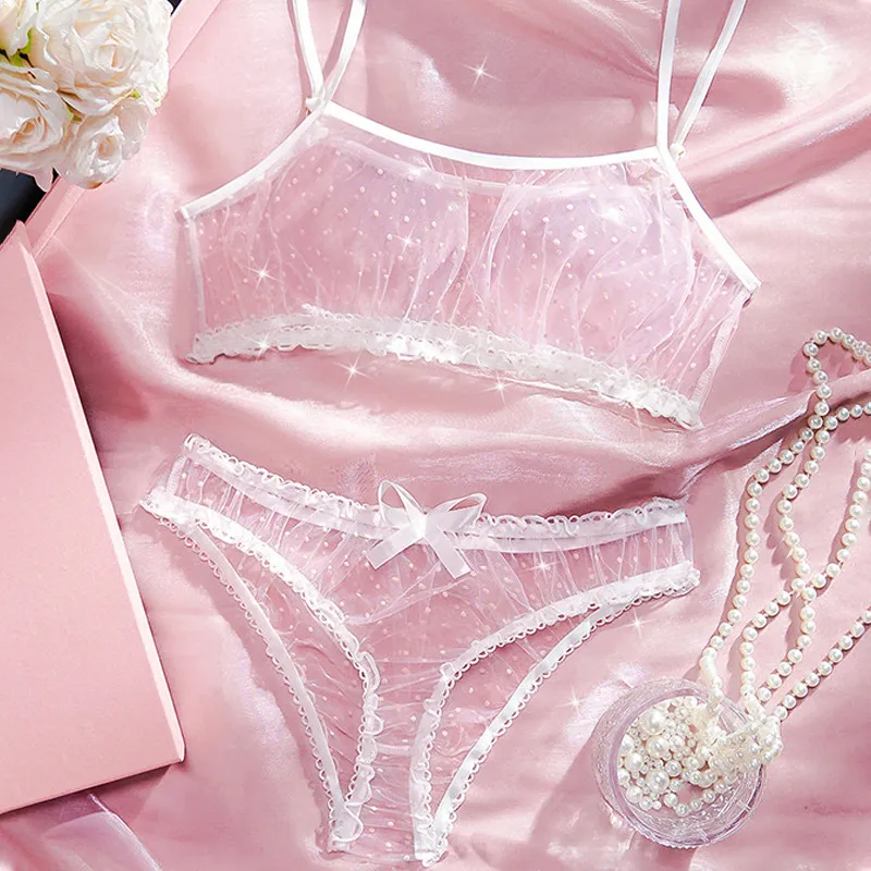 Women Sexy Polar Dot Mesh Bow Lingerie Set