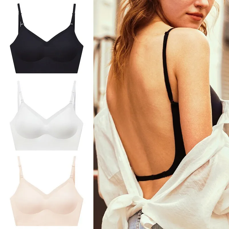 Women Fashion Solid Color U-Shaped Back Comfortable Bra with Detachable Straps