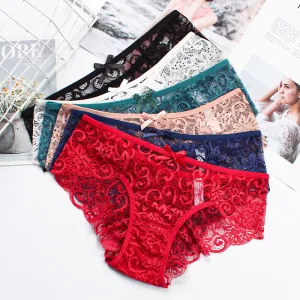 Women Sexy Lace Hollow Panties Mid-Waist