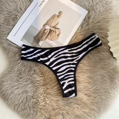 Women Fashion Sexy Hollow Leopard Zebra Print Low Waist Panties