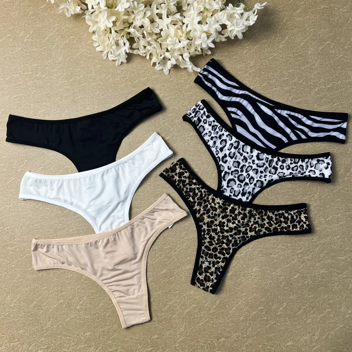 Women Fashion Sexy Hollow Leopard Zebra Print Low Waist Panties