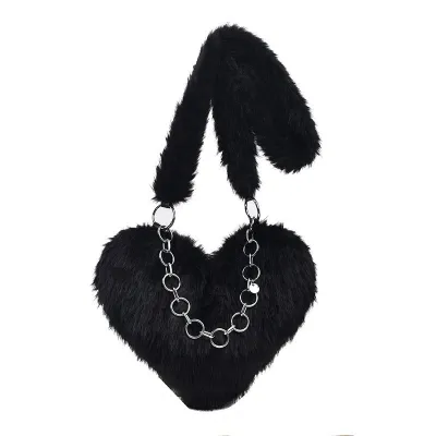 Creative Fashion Solid Color Plush Heart Shoulder Bag Medium